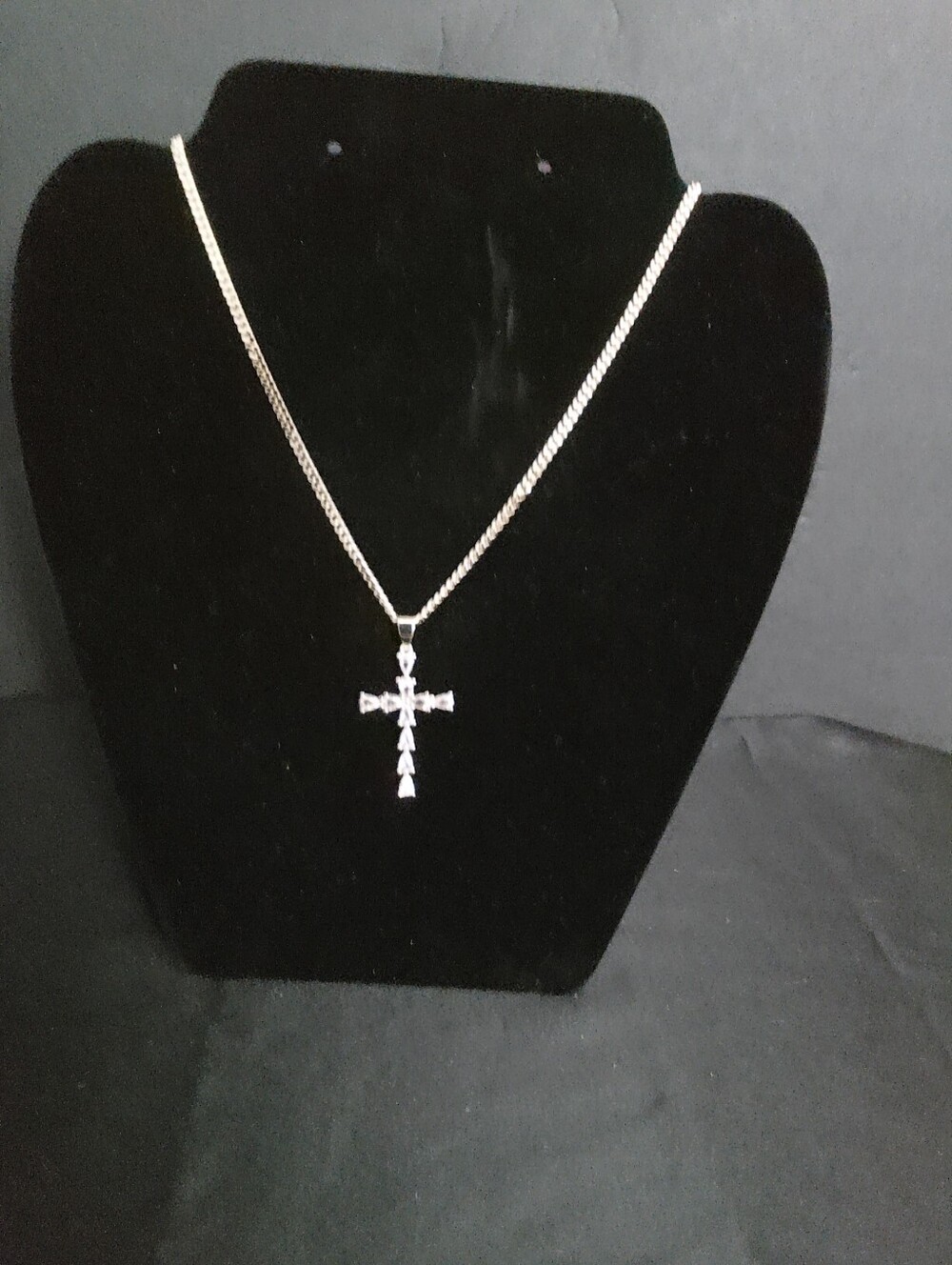 17" Gold Filled Cross Pendant Necklace with White Stones